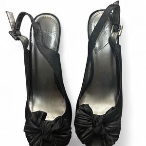 Mootsies Tootsies Black Satin Bow Slingback Heels 8 Y2K